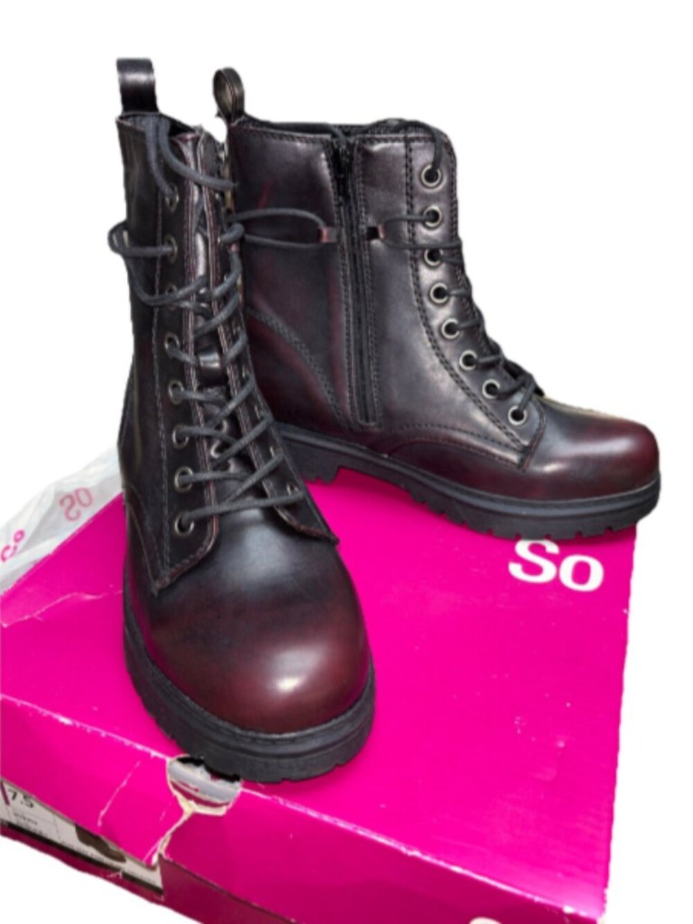 New SO Bowfin BURGUNDY Women’s Combat Boots Size 7.5
